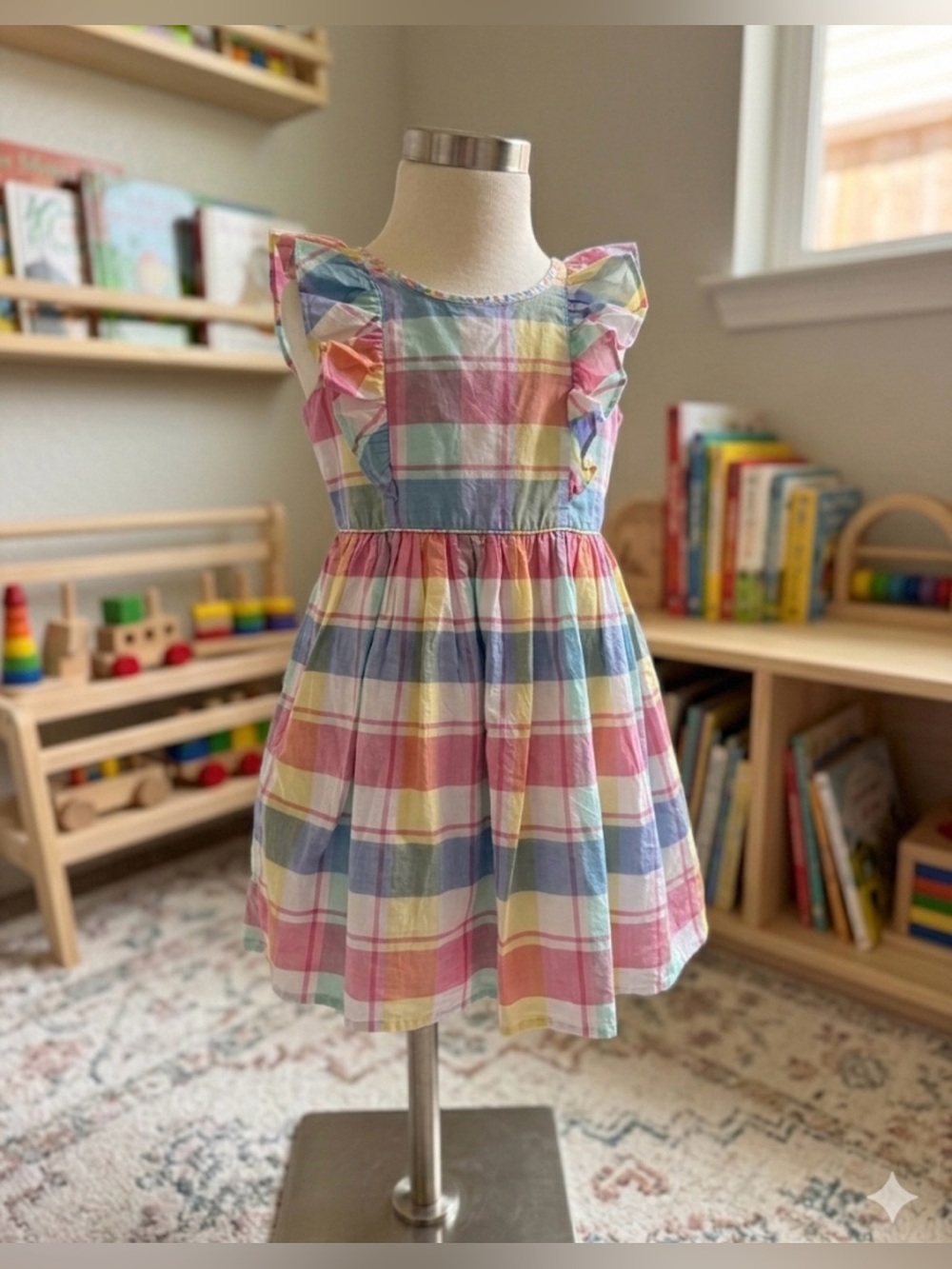 Tommy Bahama Pastel Plaid Ruffle Sleeve Dress - Pink, Blue, Yellow with a Bow